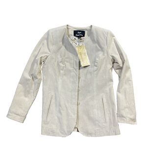 NWT Dennis Basso Beige Washable Suede Curved Hem Button Front Jacket NWT XS